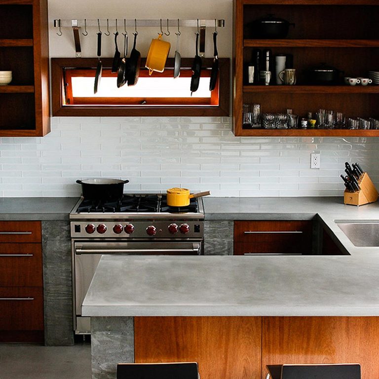 White Oak Cabinets with Concrete Countertops